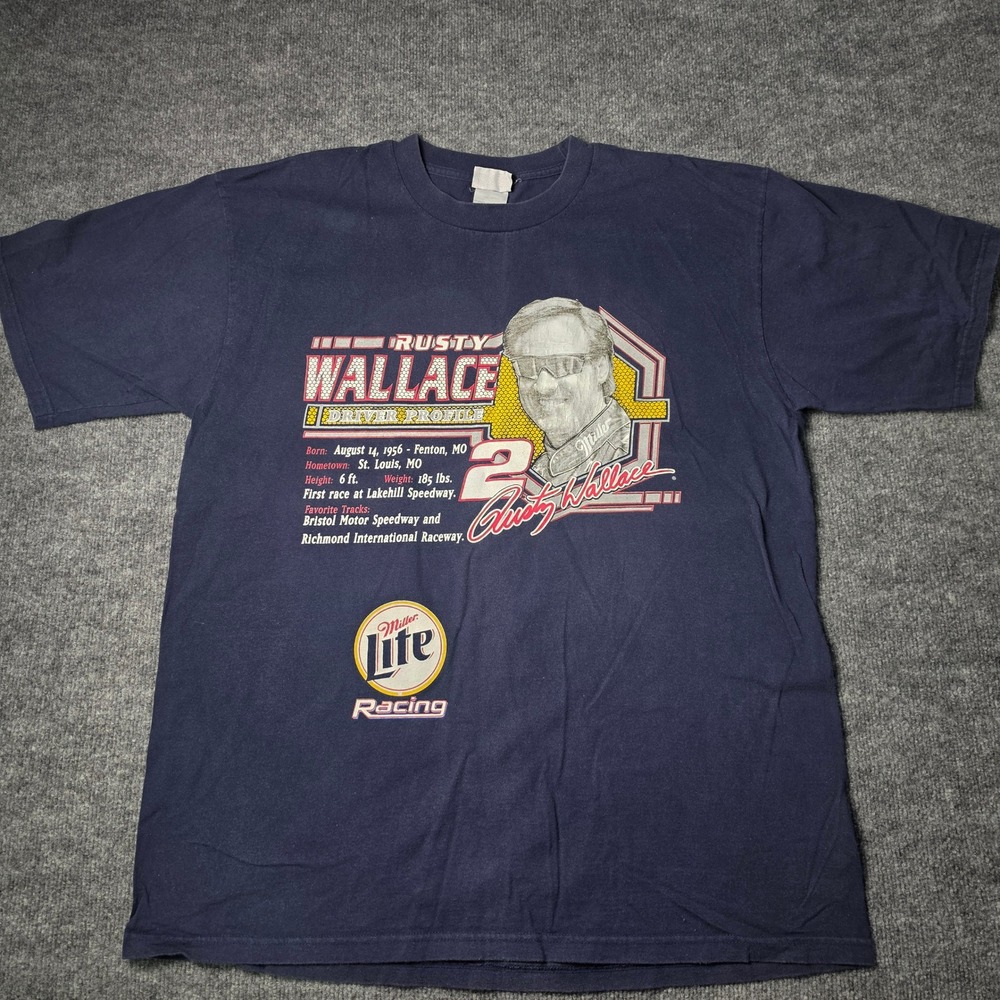 Chase Authentics Rusty Wallace Miller Lite Racing T-Shirt Mens XL Navy Blue Y2K